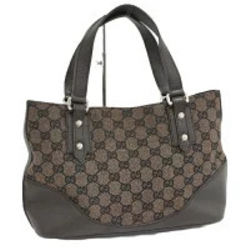 Gucci Tote Bag GG Leather Canvas Brown